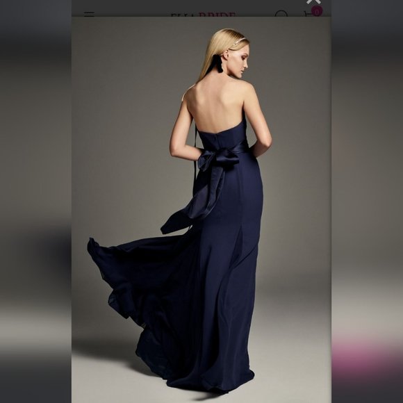 VERA WANG | V-Wire Crepe Mermaid Bridesmaid Dress VW360453 MARINE navy Sz 12 - Picture 2 of 10